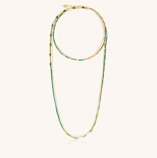 SANTIBE' - 5 WRAP BRACELET/NECKLACE BRASS AND OASI GREEN BEADS