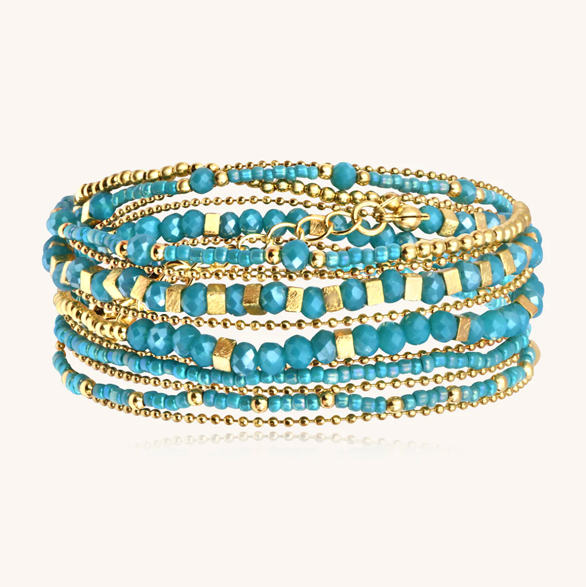 SANTIBE' - COLLANA/BRACCIALE 5 WRAP OTTONE E ZIRCONI TURCHESI
