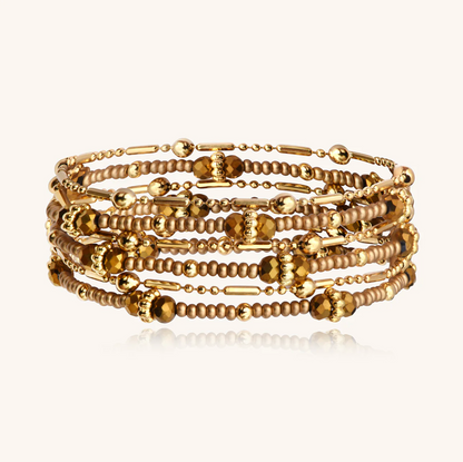 SANTIBE' - COLLANA/BRACCIALE 3 WRAP OTTONE E ZIRCONI CHAMPAGNE BRONZO