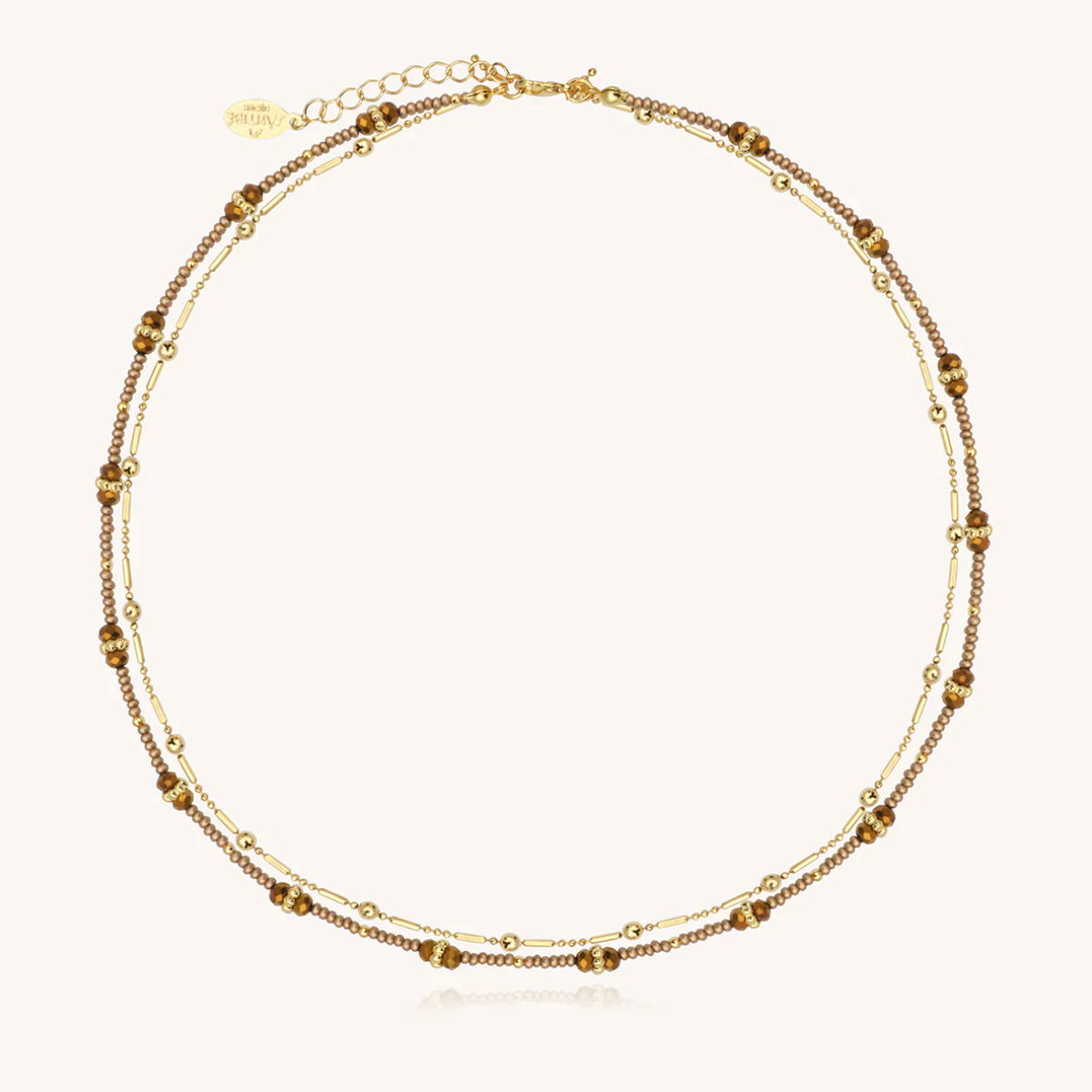 SANTIBE' - COLLANA/BRACCIALE 3 WRAP OTTONE E ZIRCONI CHAMPAGNE BRONZO