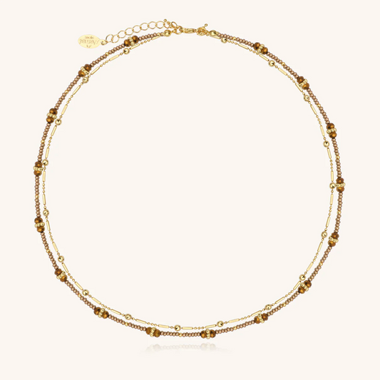 SANTIBE' - 3 WRAP BRASS AND CHAMPAGNE BRONZE ZIRCONIA NECKLACE/BRACELET