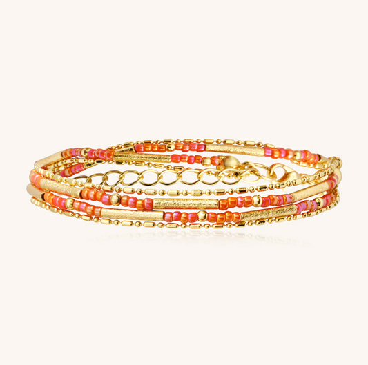 SANTIBE' - COLLANA/BRACCIALE 2 WRAP OTTONE E PERLINE CORALLO