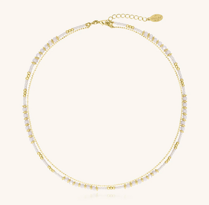 SANTIBE' - COLLANA/BRACCIALE 3 WRAP OTTONE E PERLINE BIANCHE