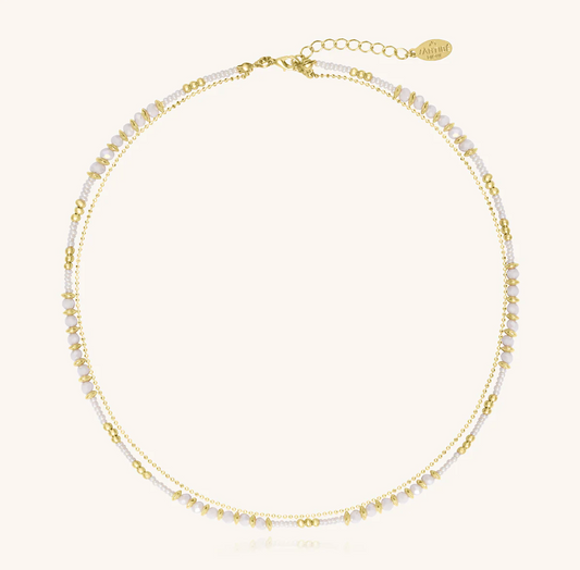 SANTIBE' - COLLANA/BRACCIALE 3 WRAP OTTONE E PERLINE BIANCHE