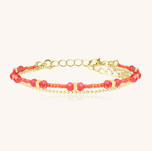 SANTIBE' - BRACCIALE DIVINE IN OTTONE E PERLINE CORALLO