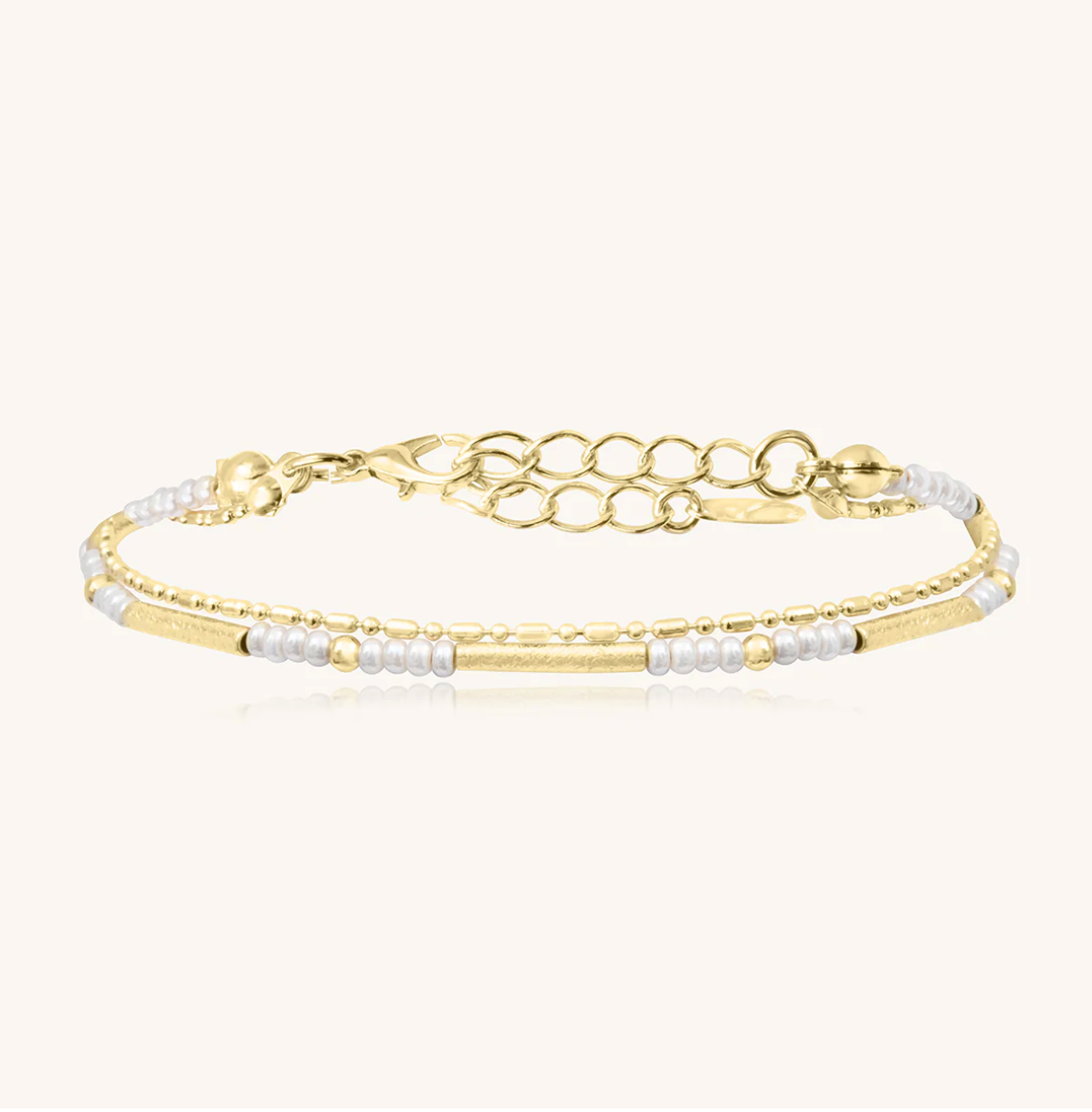 SANTIBE' - BRACCIALE DIVINE IN OTTONE E PERLINE BIANCHE