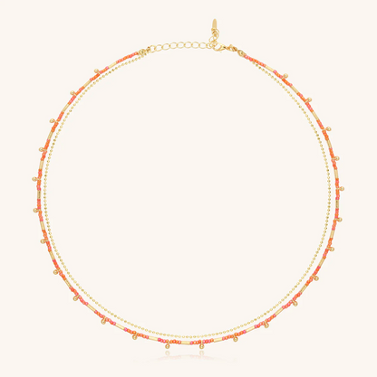 SANTIBE' - COLLANA/BRACCIALE 3 WRAP OTTONE E PERLINE CORALLO