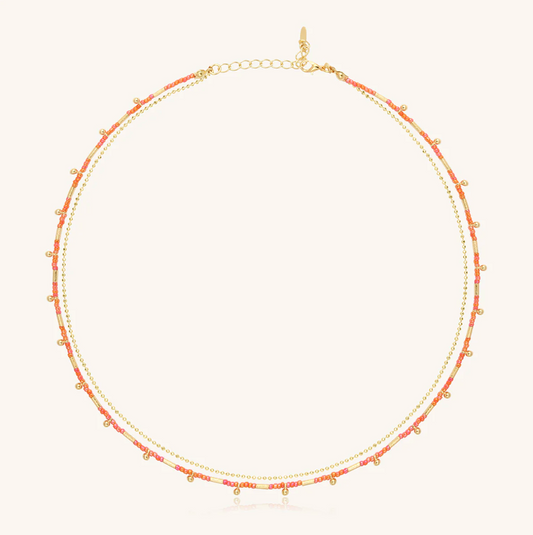 SANTIBE' - COLLANA/BRACCIALE 3 WRAP OTTONE E PERLINE CORALLO