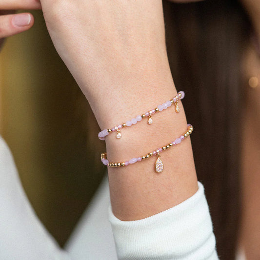 BRACCIALE ARGENTO DORATO CON PIETRE ROSA E GOCCIA