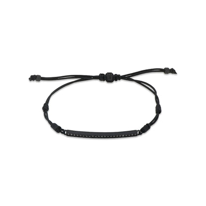 MANO J - BRACCIALE BARRETTA IN TITANIO NERO CON DIAMANTI BLACK E LACCETTO NERO