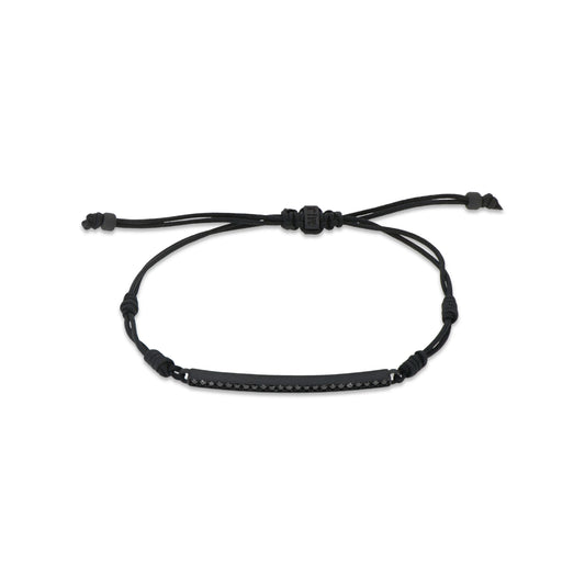 MANO J - BRACCIALE BARRETTA IN TITANIO NERO CON DIAMANTI BLACK E LACCETTO NERO