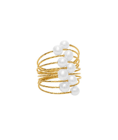 MAGIC WIRE - ANELLO SPIRALE CON PERLE