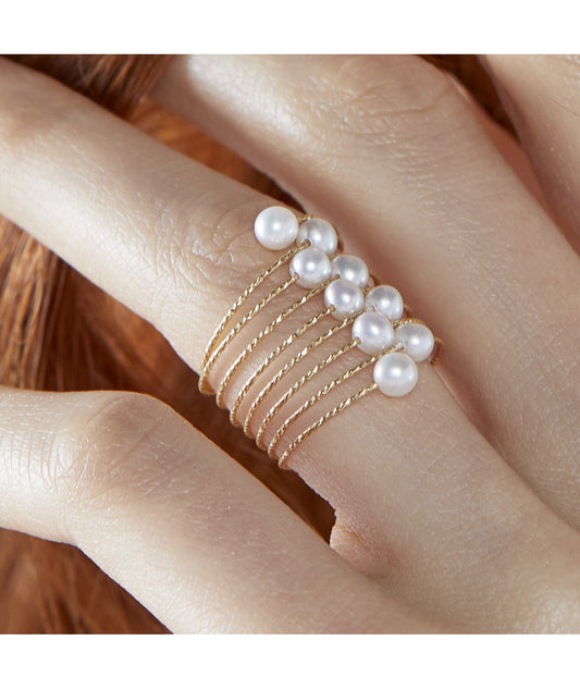 MAGIC WIRE - ANELLO SPIRALE CON PERLE