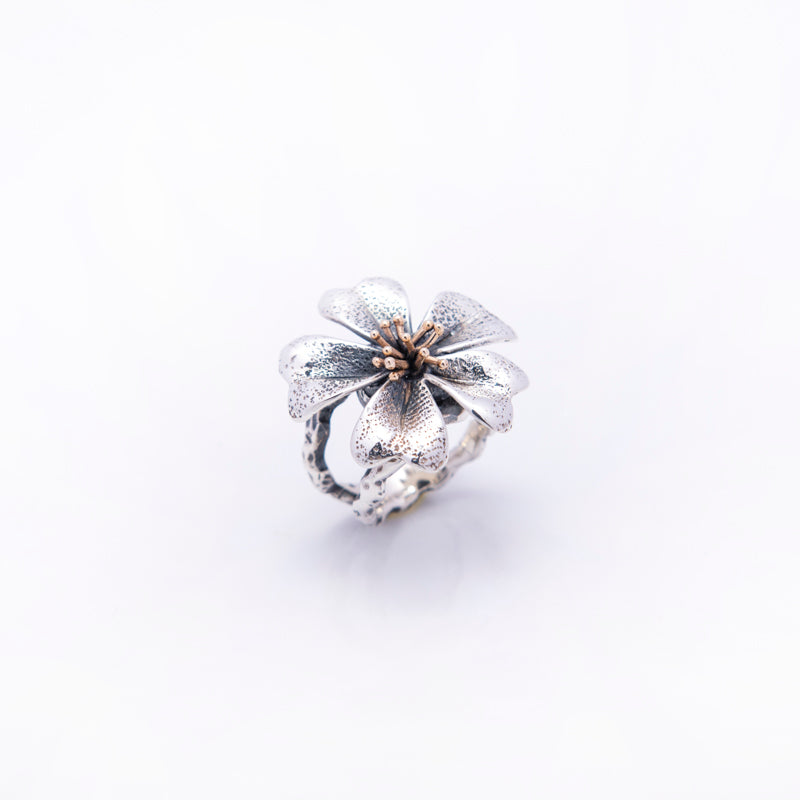 ANELLO FIORE ARGENTO E BRONZO