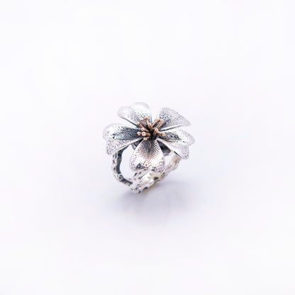 ANELLO FIORE ARGENTO E BRONZO