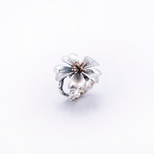 ANELLO FIORE ARGENTO E BRONZO