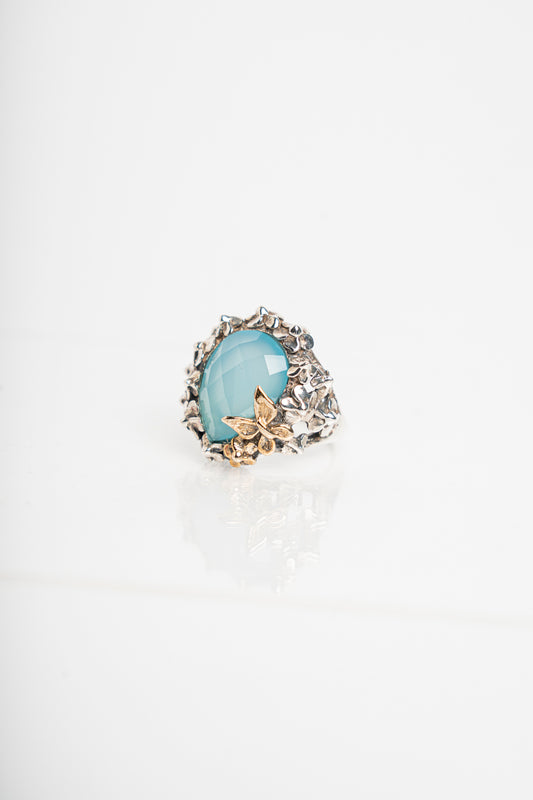 NEMORIS -  ANELLO IN ARGENTO CON AGATA AZZURRA