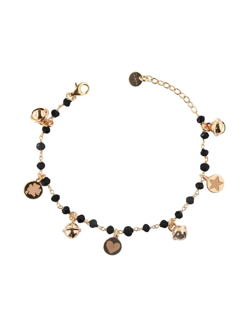BRACCIALE GIPSY CON CIONDOLI ROSE' E PIETRE NERE