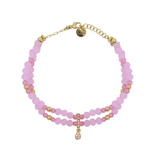 BRACCIALE ELASTICO ARGENTO DORATO PIETRE ROSA E ZIRCONI