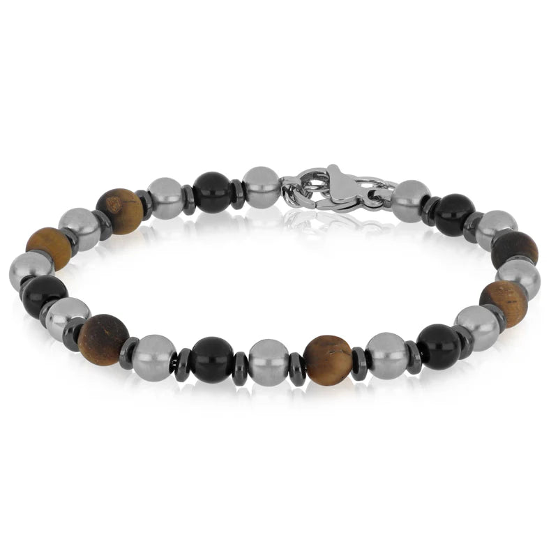 GOYATE' -BRACCIALE ACCIAIO SFERE OCCHIO DI TIGRE