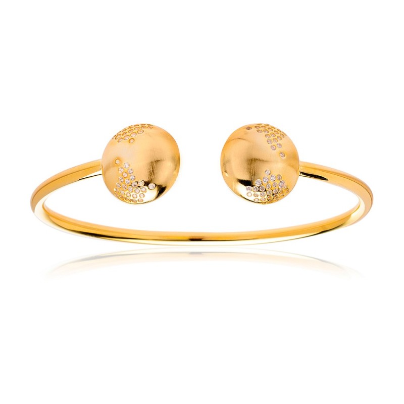 981 - BRACCIALE RIGIDO LUXURY CIRCLE ARGENTO DORATO E ZIRCONI