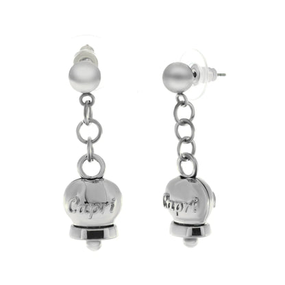 AMO CAPRI - ORECCHINI CON MINI CAMPANELLE PENDENTI RODIO E SCRITTA CAPRI