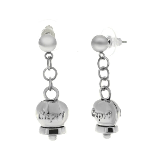 AMO CAPRI - ORECCHINI CON MINI CAMPANELLE PENDENTI RODIO E SCRITTA CAPRI