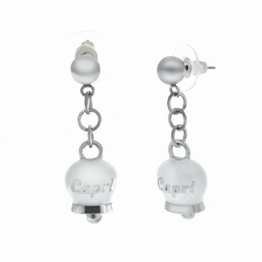 AMO CAPRI - ORECCHINI CON MINI CAMPANELLE CAPRI PENDENTI SMALTO BIANCO