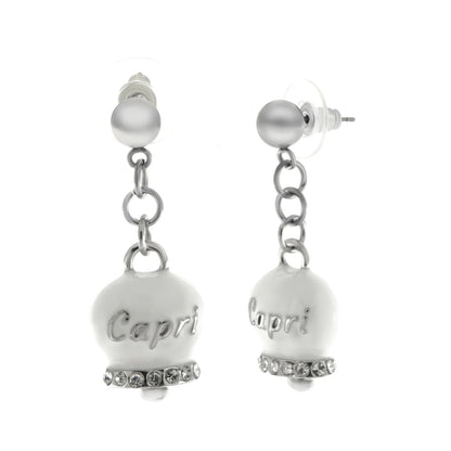 AMO CAPRI - ORECCHINI CON CAMPANELLE CAPRI PENDENTI SMALTO BIANCO E CRISTALLI