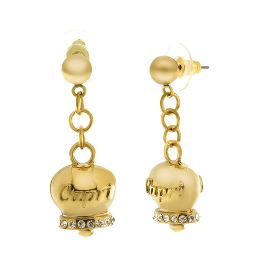 AMO CAPRI - ORECCHINI CON CAMPANELLE PENDENTI PLACCATE ORO E SCRITTA CAPRI