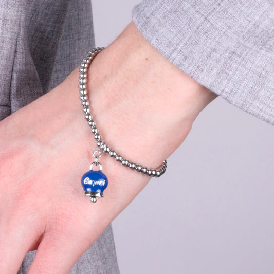 AMO CAPRI - BRACCIALE IN ACCIAIO CON CAMPANELLA BLU PICCOLA SCRITTA CAPRI