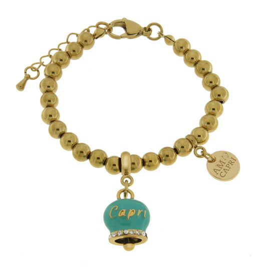 AMO CAPRI - BRACCIALE IN ACCIAIO CON CAMPANELLA TIFFANY SCRITTA CAPRI
