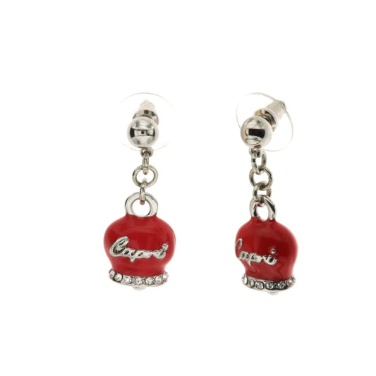 AMO CAPRI - ORECCHINI CON CAMPANELLE PENDENTI SMALTO ROSSO E CRISTALLI