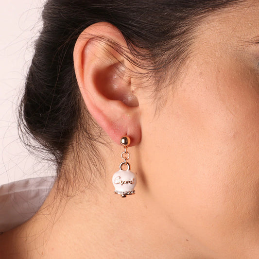 AMO CAPRI - ORECCHINI CON CAMPANELLE CAPRI PENDENTI SMALTO BIANCO E CRISTALLI