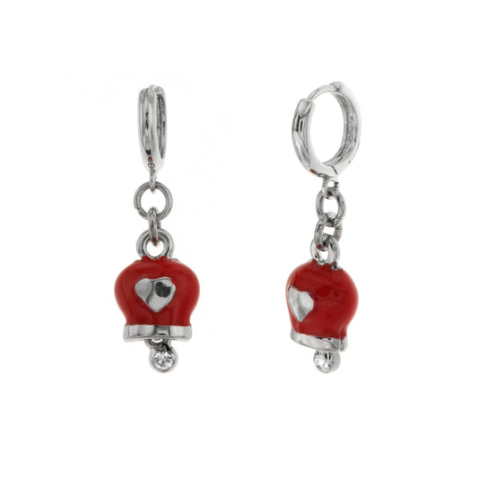 ORECCHINI METALLO RODIO SMALTATA ROSSO CUORE