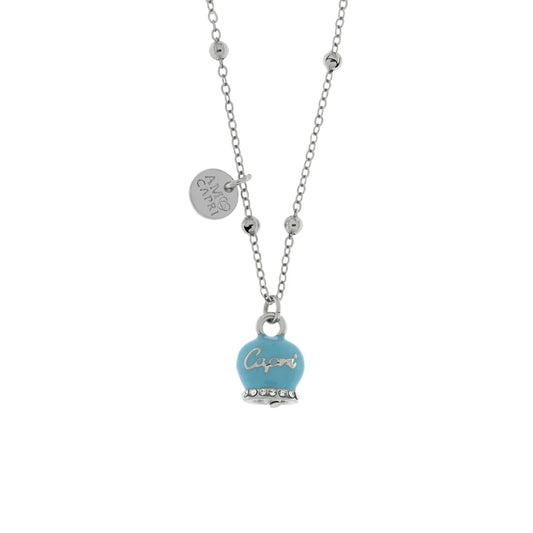 COLLANA IN METALLO RODIO CAMPANELLA TURCHESE