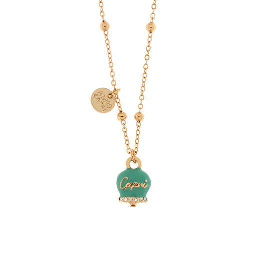 COLLANA IN METALLO DORATO CAMPANELLA  VERDE MARINO