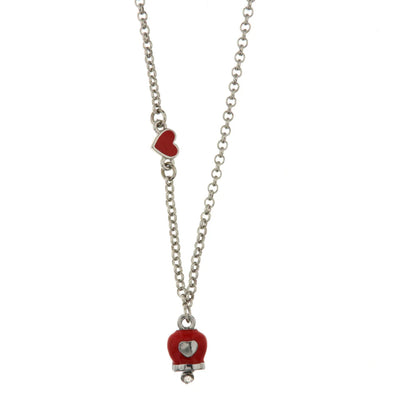 COLLANA IN METALLO RODIO CAMPANELLA ROSSA CUORI