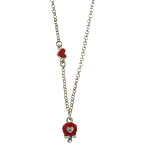 COLLANA IN METALLO RODIO CAMPANELLA ROSSA CUORI