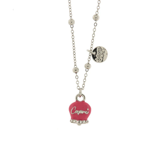 COLLANA IN METALLO RODIO CAMPANELLA FUCSIA