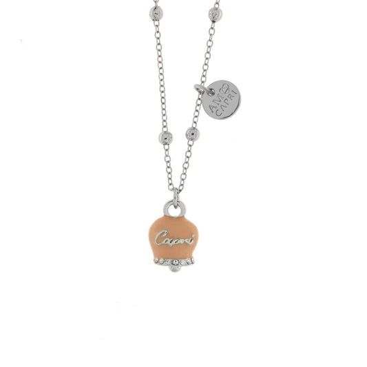 COLLANA IN METALLO RODIO CAMPANELLA ROSA CIPRIA