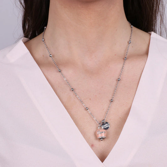 COLLANA IN METALLO RODIO CAMPANELLA ROSA CIPRIA