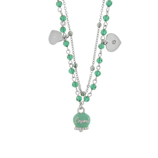COLLANA IN METALLO MULTIFILO CON CAMPANELLA E PIETRE VERDE MARINO