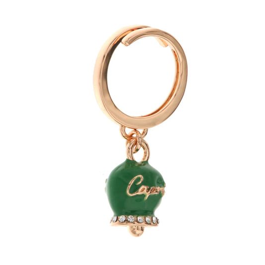 AMO CAPRI - ANELLO METALLO CON CAMPANELLA MINI SMALTO VERDE SCURO E PUNTO LUCE