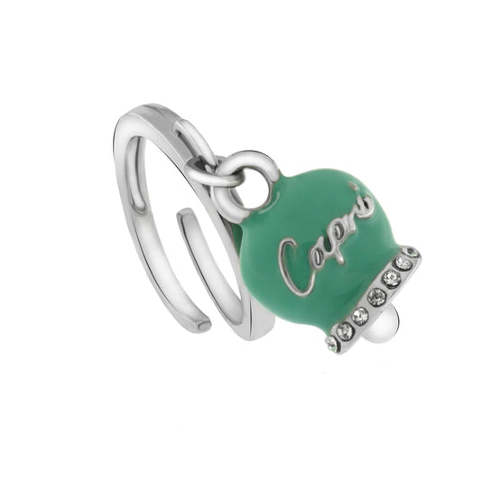 AMO CAPRI - ANELLO METALLO CON CAMPANELLA SMALTO TIFFANY E CRISTALLI