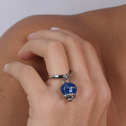 ANELLO METALLO RODIO CAMPANELLA BLU