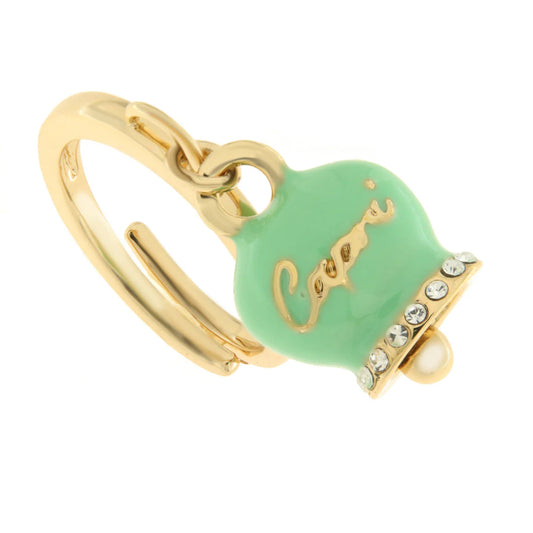 AMO CAPRI - ANELLO METALLO CON CAMPANELLA SMALTO VERDE PRATO E PUNTO LUCE