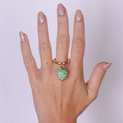 AMO CAPRI - ANELLO METALLO CON CAMPANELLA SMALTO VERDE PRATO E PUNTO LUCE