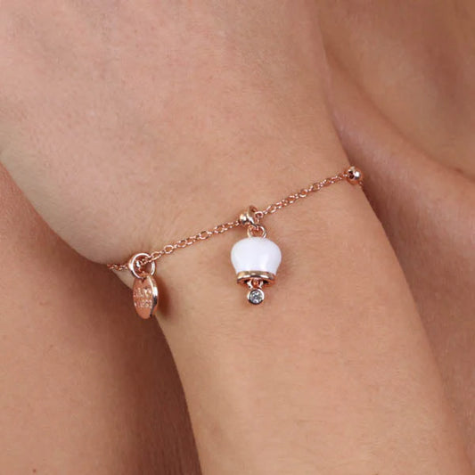 AMO CAPRI - BRACCIALE IN METALLO CON CAMPANELLA MINI BIANCA CON PUNTO LUCE