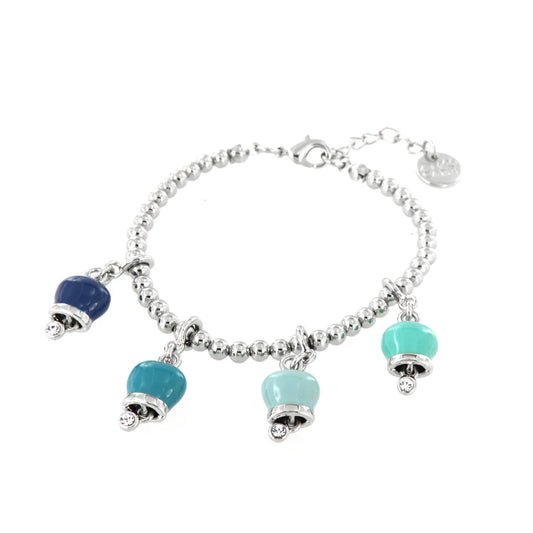AMO CAPRI - BRACCIALE IN ACCIAIO CON TRE CAMPANELLE PICCOLE SMALTATE MULTICOLOR